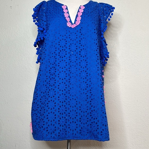Lillly Pulitzer Eyelet Short Sleeve Mini Dress Blue Size Large - Picture 8 of 9